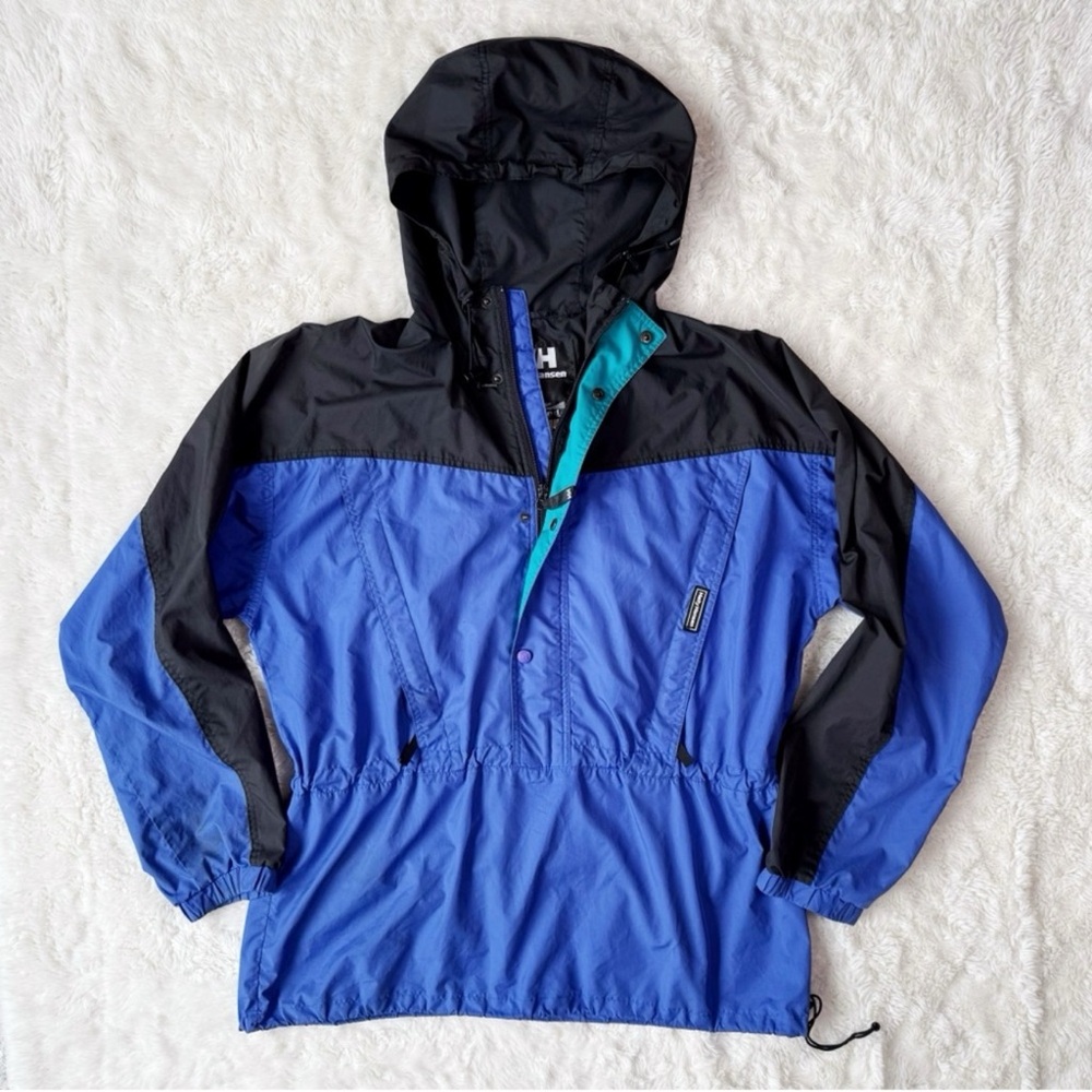 VTG 90s 80s Helly Hansen Men Purple Nylon Anorak Windbreaker Hooded Jacket LARGE